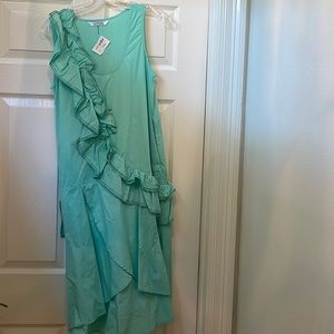 PMP aqua ruffled, sleeveless dress with pockets. Size S.